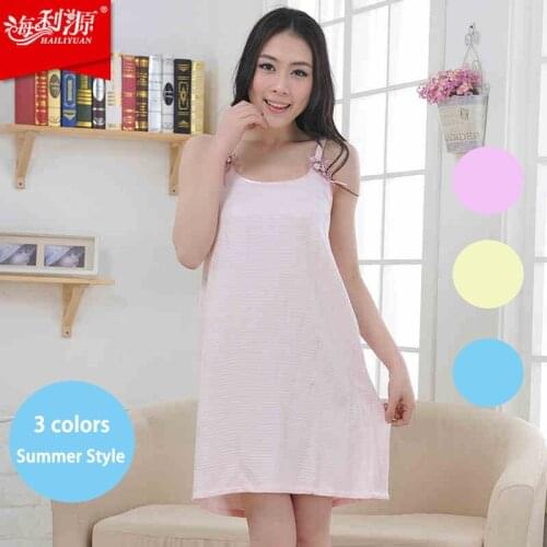 Bamboo fibre nightgown antibiotic womens spaghetti strap bath skirt bathrobe bathrobes bow pink