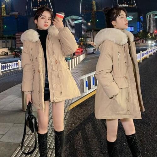 Pie Overcomes The Tide Of Womens Plush Medium And Long 2021 New Winter Cotton Clothes Korean Loose Cotton Clothes Thickened Cot