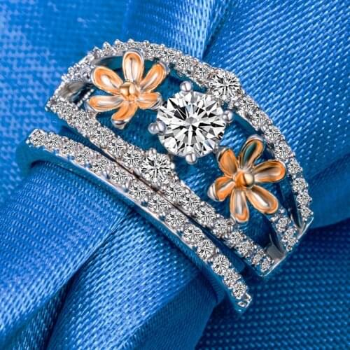 Ofertas Milangirl Luxury Wedding Rings for Women Love Promise Fashion Ring Engagement Party Promise Flower Plants Ring Jewelry