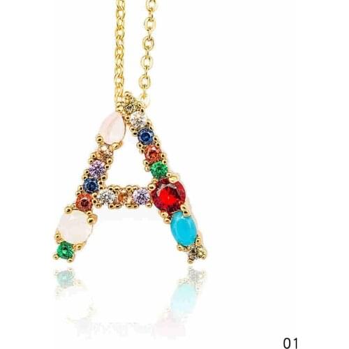 Gold Color Initial Multicolor CZ Necklace 26 Letter Necklaces Name Jewelry For Women Accessories Girlfriend Gift