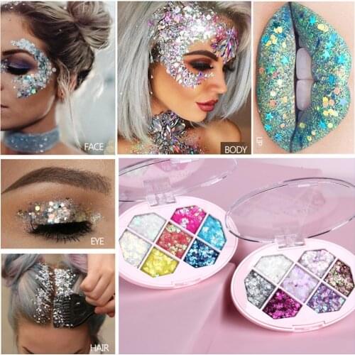 Eyeshadow Palette 7 Colors Pigmented Sparkling Sequined Palette for Eye Lip Nail Eyeshadow Powder Palette