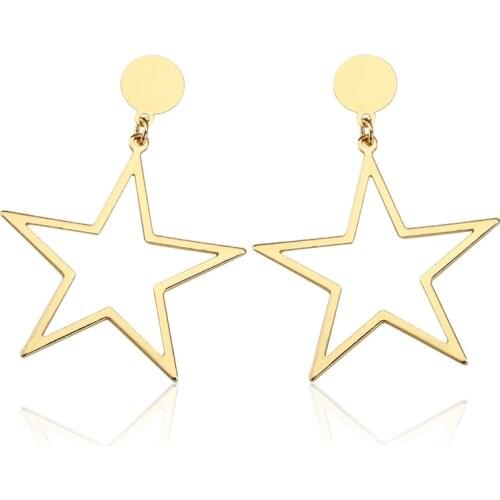 Hollow Big Pentagram Star Silver Plated Black Golden Stud & Clip Women Dangle Earrings Dangle Earrings