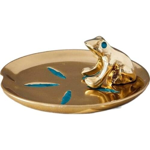 Gold Plated Frog Lotus Leaf Jewelry Storage Dish Luxury Table Small Ornament Girl Friend Gift Ring Tray Holder Decorative Plate