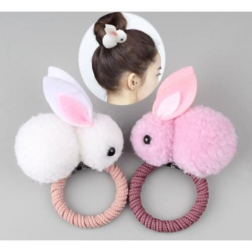 Rubber band elastic hair band Korean headwear children hair Accessories Fashion Cute animal Plush rabbit hair ring Female rope