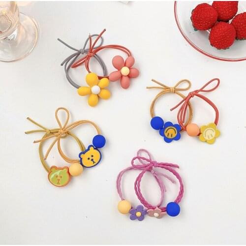 5 Pcs/Set Children Cute Acrylic Cartoon Flower Elastic Hair Bands Girl Lovely Scrunchies Rubber Bands Kid Sweet Hair Accessories