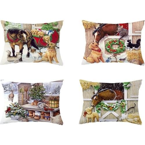 30*50cm Christmas Cartoon Horse cat Linen / Cotton polyester Cushion Cover and Sofa Pillow Case Home Decorative Pillow Cover