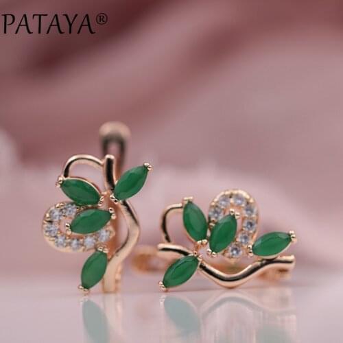 PATAYA New RU Hot 585 Rose Gold Drop Earrings Symmetry Petal Natural Zircon Earrings Women Exquisite Jewelry Wedding Earrings