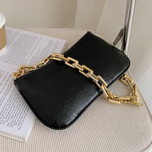 New Thick Chain Shoulder Bag Female Fashion Brand Handbags for Women Vintage Small Armpit Bags Daily Lady Hobos Bag Bolsa femini