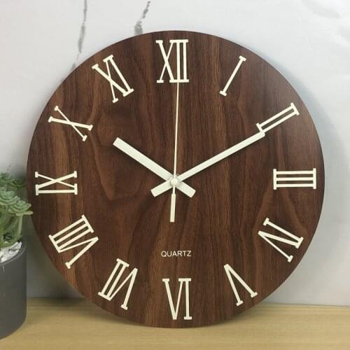 Luminous Wall Clock Wooden Silent Number + Pointer Quartz Clock 12 Inch Modern Living Room Bedroom Background Wall Decoration