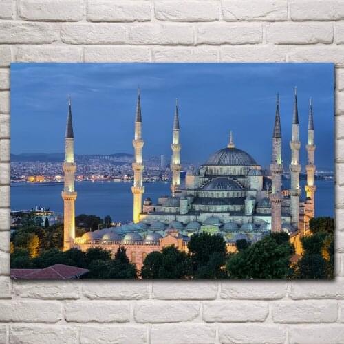 Turkey Palace Sultan Ahmed Mosque Istanbul Night scenic fabric posters on the wall picture home art living room decoration KQ215