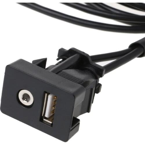 1M Car Dash Flush Mount USB Port Auto Boat 3.5mm AUX USB Extension Cable Adapter