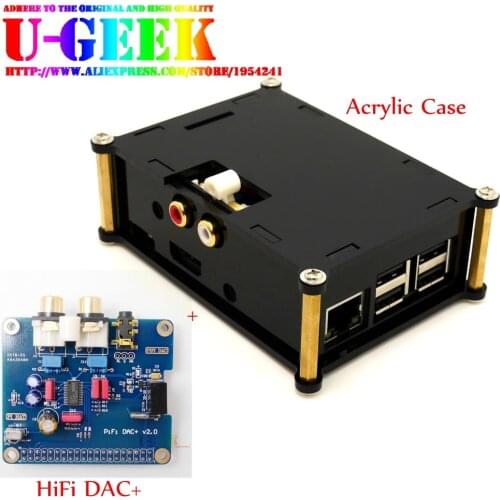 UGEEK AOIDE Raspberry Pi I2S Interface HIFI DAC+ Audio Sound Card module +Black Acrylic Case For Raspberry PI 3B+/3B/2B/B
