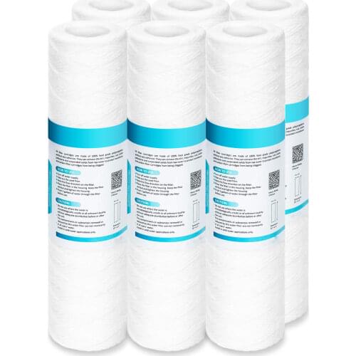 10 Micron String Wound Water Filter Universal Whole House Replacement Cartridge Sediment Filters for Well Water 10"x2.5"