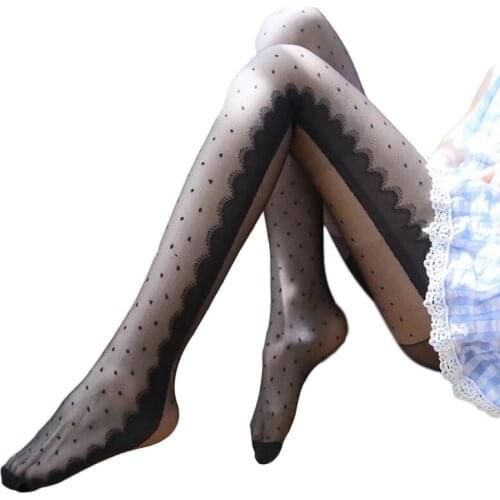 Women Sexy Silky Nylon Sheer Pantyhose Heart Lace Eyelash Dot Print Patterned Tights Hosiery Stretchy Thin Solid Color Leggings