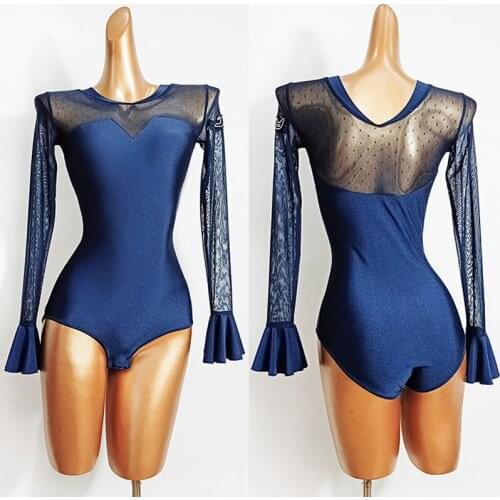 Latin Dance Costume Women New Mesh Bodysuit Long Sleeve Practice Clothing Samba Rumba Tango Costume Ballroom Dance Tops VDB2939
