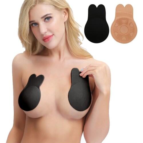 Women Reusable Silicone Rabbit Ear Bra Adhesive Nipple Cover Sexy Strapless Push Up Paste Chest Stealth Lift Up Bra Pads BS379
