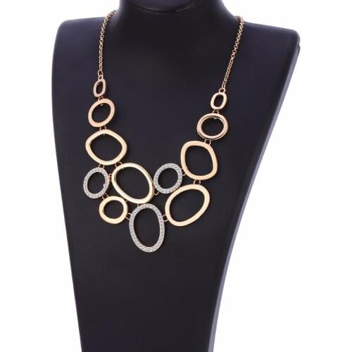 Women Statement Necklace & Pendants Elegant Gold Crystal Circles Connect Trendy Collier For Women Party Fashion Jewelry Party