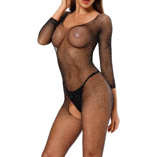 Womens Sexy Sequined Lingerie, Open File One-piece Underwear, Classic Solid Color Sleepwear New Fashion 2021