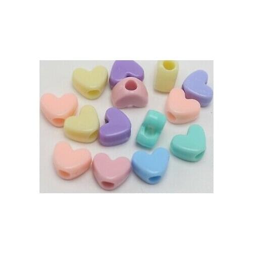 100 Mixed Pastel Color Acrylic Smooth Heart Pony Beads 12X9mm for Kids Craft