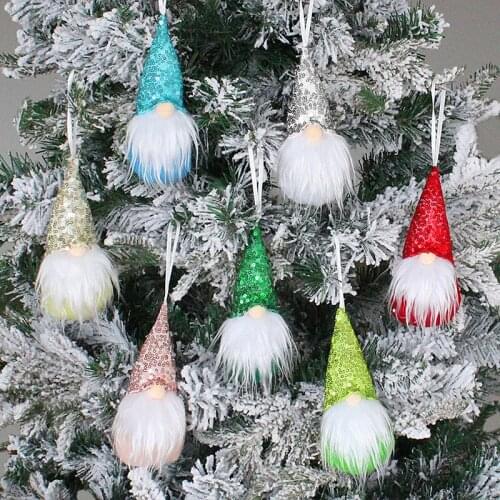 2021 Christmas Tree 7Pcs Pendant Decorations Sequin Charms Sequins Pendant Faceless Doll Dwarf christmas decor Pendant