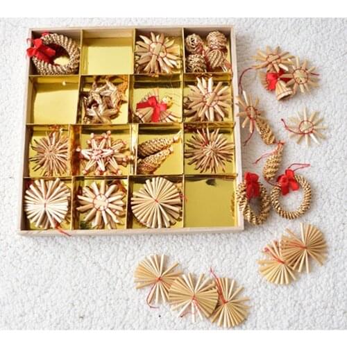 56X Christmas Hanging Pendant Wheat Straw Wreath Ornaments Door Hanging Wreath for Christmas Party Home Decorations