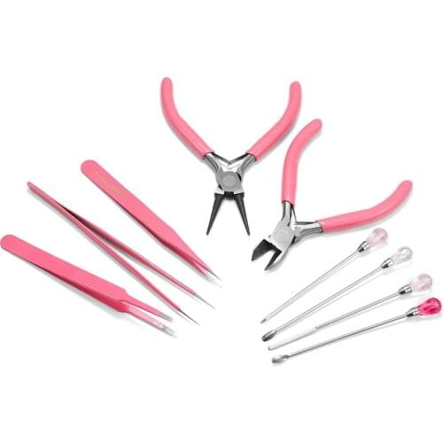 6 Style MultiFunction Suit Vise Round Nose Plier Side Tweezers Mix Needle Spoon Pink Color Tool For DIY Jewelry Making Tool Kits