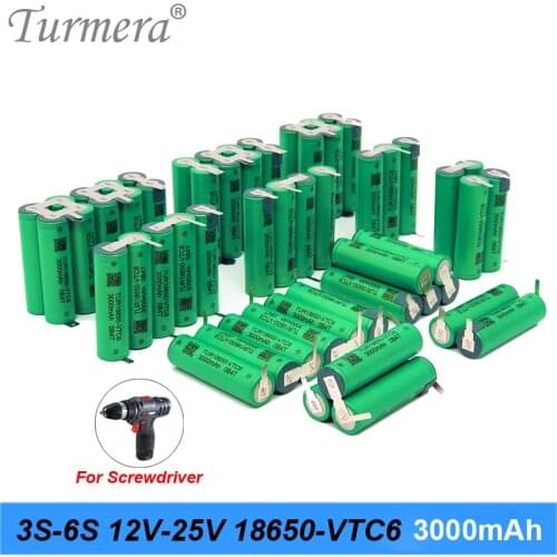 Turmera 3S 12.6V 4S 16.8V 5S 21V 6S 25V VTC6 3000mAh Battery Pack US18650VTC6 Battery 30A for 18V Screwdriver Shurika Drill Tool