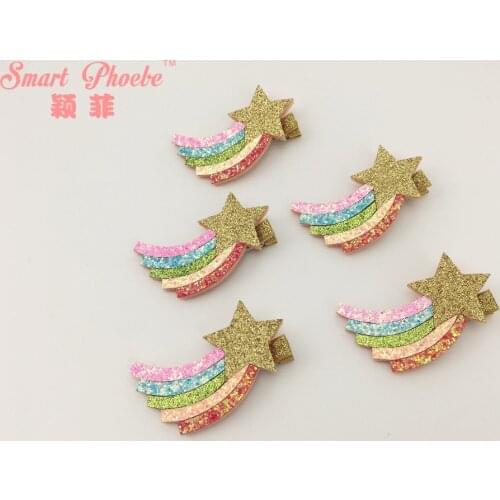 Boutique 20pcs Fashion Cute Glitter Rainbow Hairpins Kawaii Gold Star Felt Hair Clips Party Headwear Princess Hair Accessories
