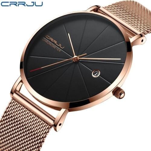 CRRJU Luxury Brand Sports Wristwatch Rose Black Display Date Watch Mens Quartz Casual Business Watch Relogio Masculino