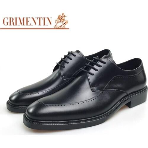 Grimentin genuine leather derby men dress shoes black italian business wedding formal shoes