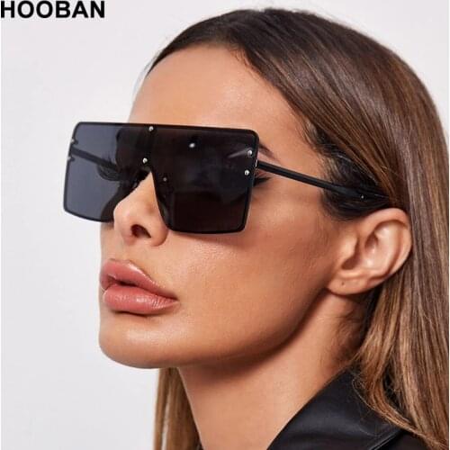 HOOBAN Fashion Oversized Square Sunglasses Women Vintage Flat Top Glasses For Female Luxury Outdoor Ladies Eyeglasses UV400