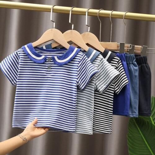 Summer Toddler Boy Clothes Kids Sets Sailor Suit Baby Girls Quality Cotton Striped T-Shirt + Shorts 2 Pcs Sets Boutique Outfits