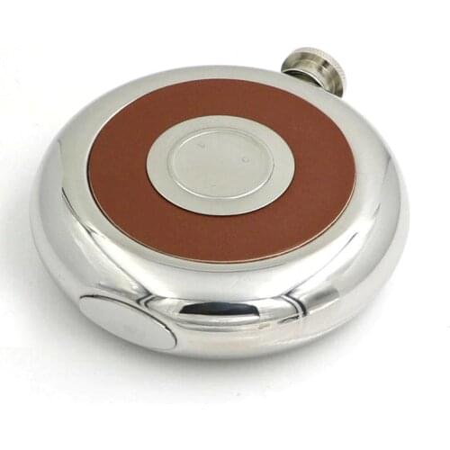Round Stainless Steel Pocket Flask With Build-in Shot Glass 5Oz Hip Flask Mirror Polished Mini Alcohol Bottles