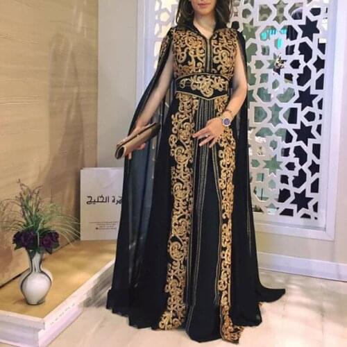 Moroccan Kaftan Evening Dresses Chiffon Lace Appliques Formal Dress Arabic Muslim Formal Party Evening Gown