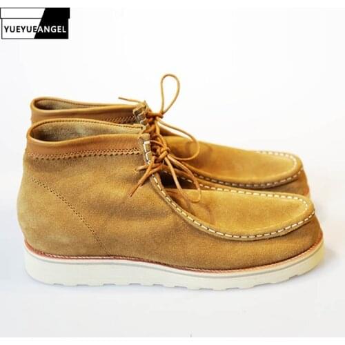 Handmade Genuine Leather Mens Boots American Retro Lace Up Lovers Motorcycle Ankle Boots Spring Casual Safety Footwear
