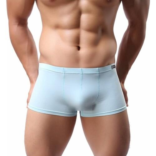 Mens Underwear Ice Silk Mini Boxer Shorts Seamless Penis Pouch Ultra-thin Panties Sexy Transparent Calzoncillo Hombre Gay Trunks