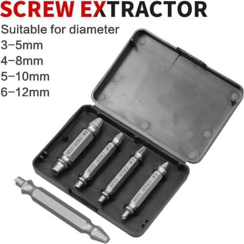 Double Side Drill Screw Extractor Set Damaged Screw Broken Bolt Stud Removal Tool Kit