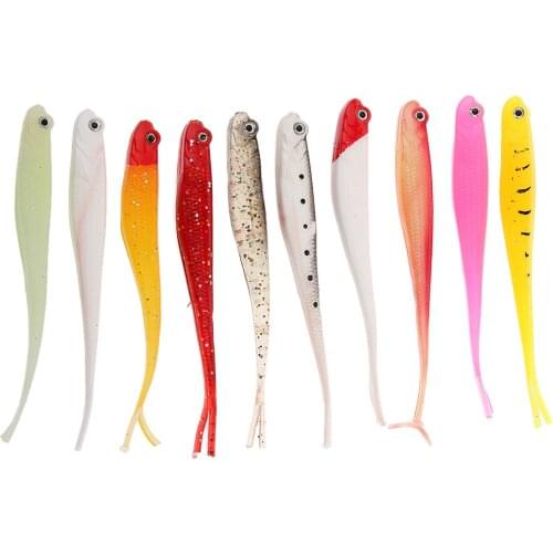 Set of 10 Soft Fishing Lure Plastic Swim Bait Artificial Fish Lure Micro Jig Head Hook Mixed Color Dropshipping