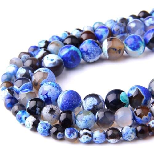 Natural Stone Dark Blue Fire Agates Beads 4 6 8 10 12mm Pick Size Round Polished Loose Spacer Beads for Jewelry Making Bracelets