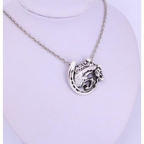 Hzew ancient silver color horseshoe head three designs horse pendant necklace for horse lover