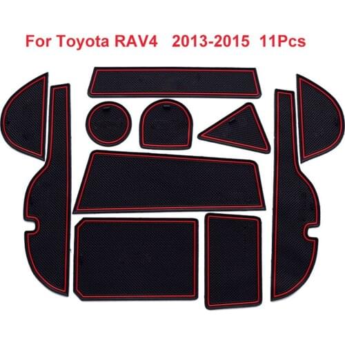 Rubber Gate Groove Non-slip Cup Mat For Toyota RAV4 2013 2014 2015 Interior Cushion Red Door Slot Panel Pads 11Pcs