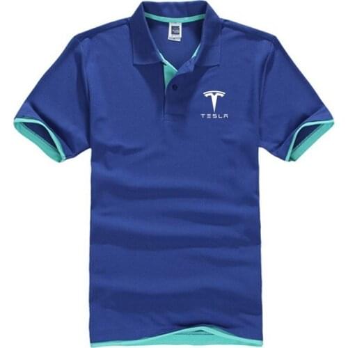 NEW Tesla print Cotton Man Polo Shirts Solid Color Short Sleeve Slim Breathable Famous Mens T Shirts Male Tops pullover