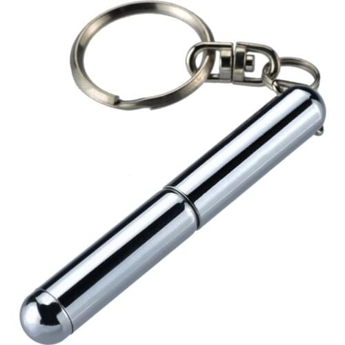 Retractable Pen Shape Keychain Mini Metal Key Ring Portable Stainless Steel Telescopic Ballpoint Pen Metal Keychain Tools