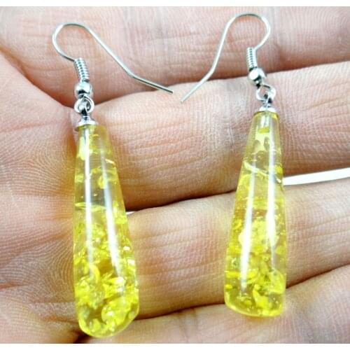 Wholesale Natural Precious Modernist Water drop TEARDROP GOLDEN HONEY PRESSED AMBERS Jewelry making earring Q22