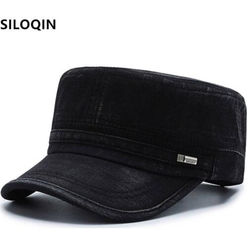 SILOQIN Adjustable Size Mens Army Military Hats Snapback Cap Mens Retro Flat Cap Casual Cotton Sports Caps Male Bone Dads Hat