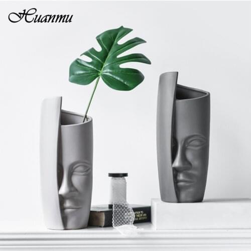 Nordic Modern Face Porcelain Vase Creative Home Living Room Flower Arrangement Sculpture Art Ceramic Flower Decoration Ornaments