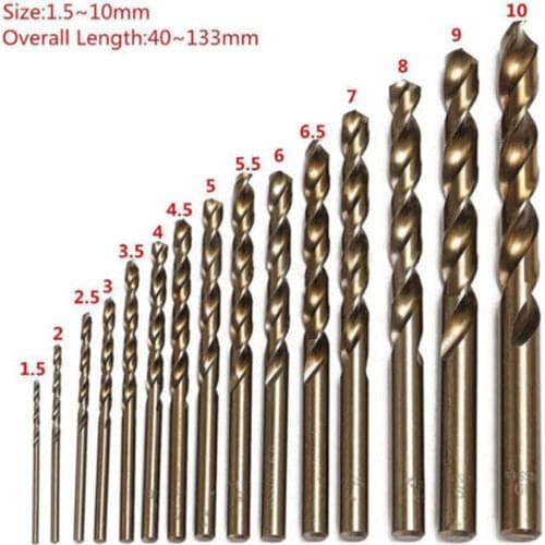 15pcs Set 1.5MM-10MM Cobalt High Speed Steel Twist Drill Hole M35 Stainless Steel Tool Set The Whole Ground Metal Reamer Tools