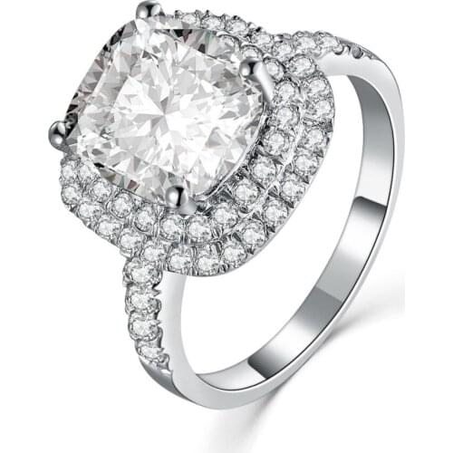 Super Brilliant 3Ct Clear Cushion Cut Ring Solid 925 Sterling Silver Engagement Ring White Gold Color Promise Ring