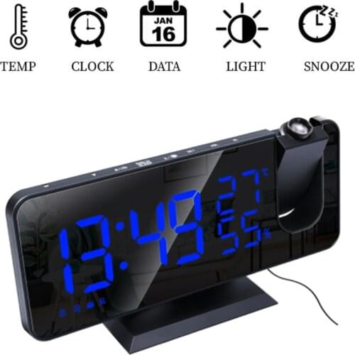 2021 LED Digital Alarm Clock Watch Table Electronic Desktop Clocks USB Wake Up FM Radio Time Projector Snooze Function 3 Color