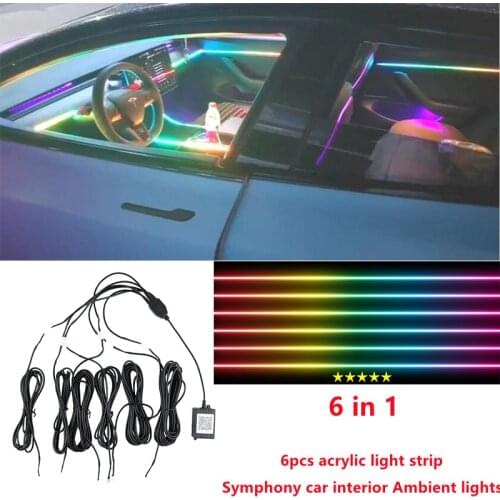 Universal Car decoration light APP control 6 in 1 Symphony car Ambient lights RGB car interior Acrylic light guide fiber optic